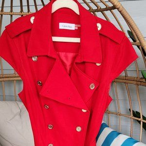 Calvin Klein Double Breasted Ferrari Red Shirt Dress with Bold Gold Buttons